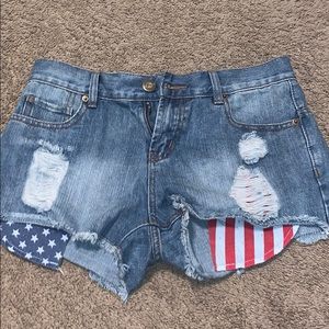 jean shorts with red white and blue